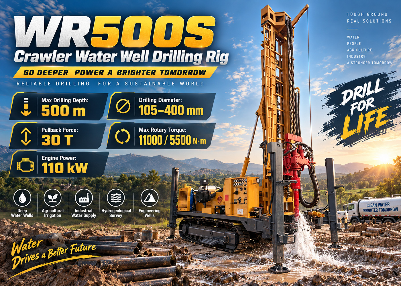 WR500S Crawler-Mounted Water Well Drilling Rig