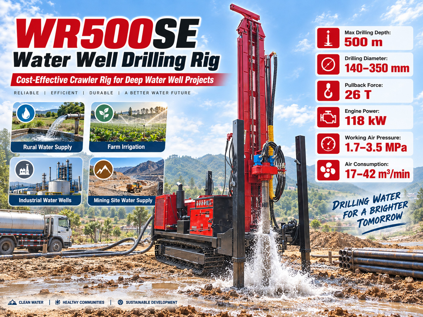 WR500SE Crawler-Mounted Water Well Drilling Rig