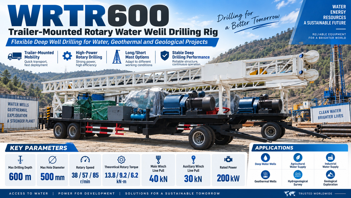 WRTR600 Trailer-Mounted Water Well Drilling Rig